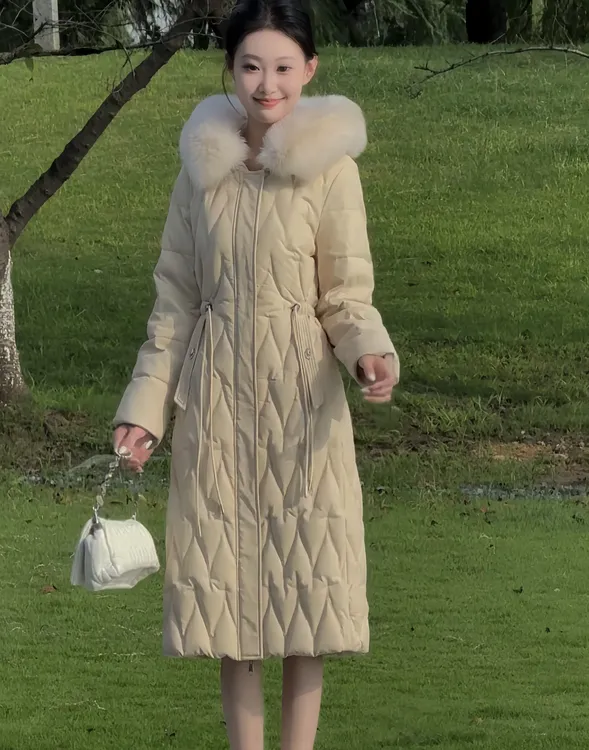 XH10 新款时尚百搭潮流女款冬季大毛领收腰连帽女士保暖外套