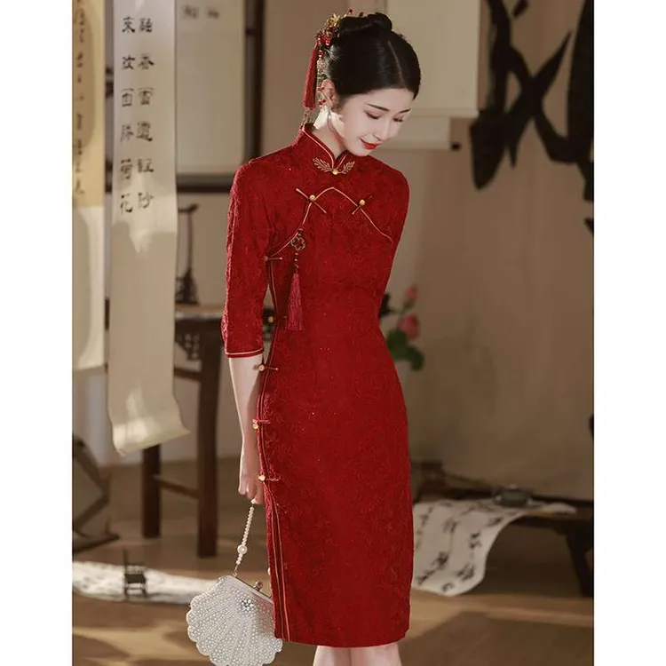 新中式旗袍敬酒服新娘2025新款红色订婚礼服春夏季回门便装连衣裙