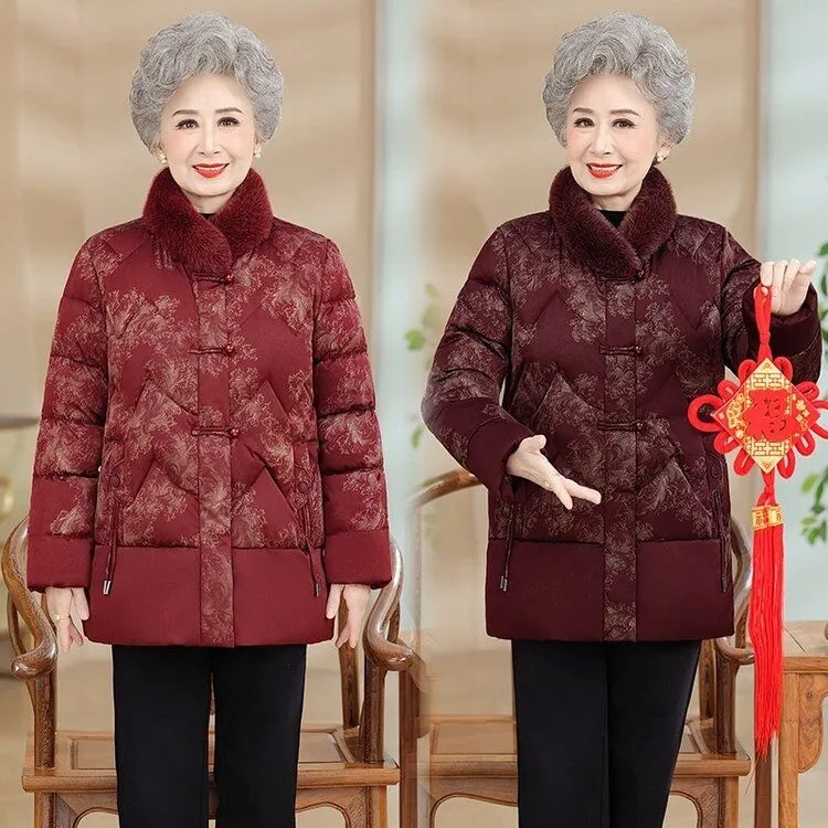 奶奶装棉袄加绒加厚中老年人冬季妈妈装棉衣60岁70老太太棉服外套