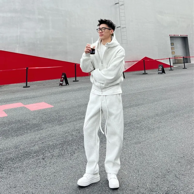 LUCHONG超重磅500g美式简约短款连帽开衫Boxy版男女运动卫衣套装