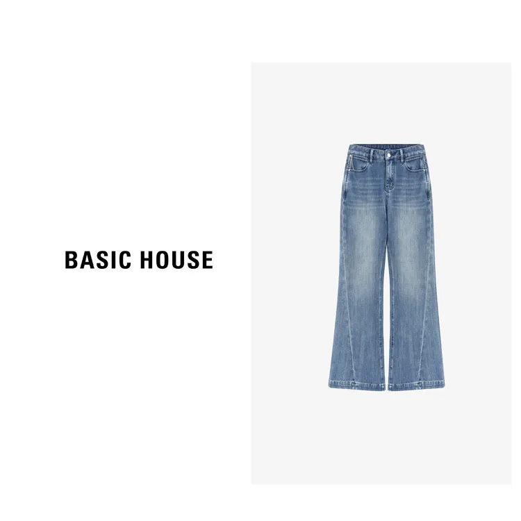 Basic House/百家好秋季新款时尚洋气百搭微喇牛仔裤-B0625B5HYB2