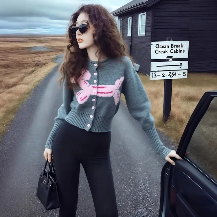 冬季超火小众不撞款上衣气质炸街独特漂亮高级感灰色提花针织衫女