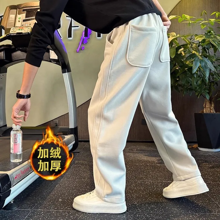 秋冬季巴黎灰直筒卫裤男款潮流宽松高级感运动裤加厚加绒休闲裤子
