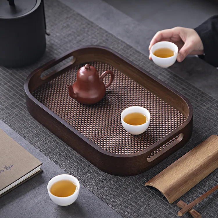 中式长方形竹盘餐厅上菜竹托盘家用放水杯茶托盘点心水果收纳盘