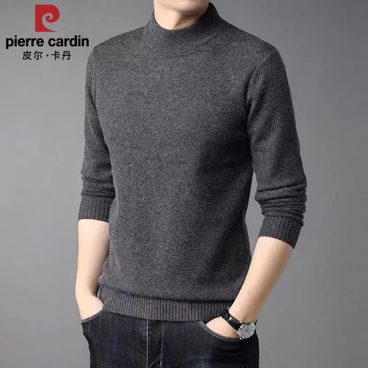 皮尔卡丹100%精纺羊毛男士针织加厚半高领毛衣中年冬季打底羊毛衫