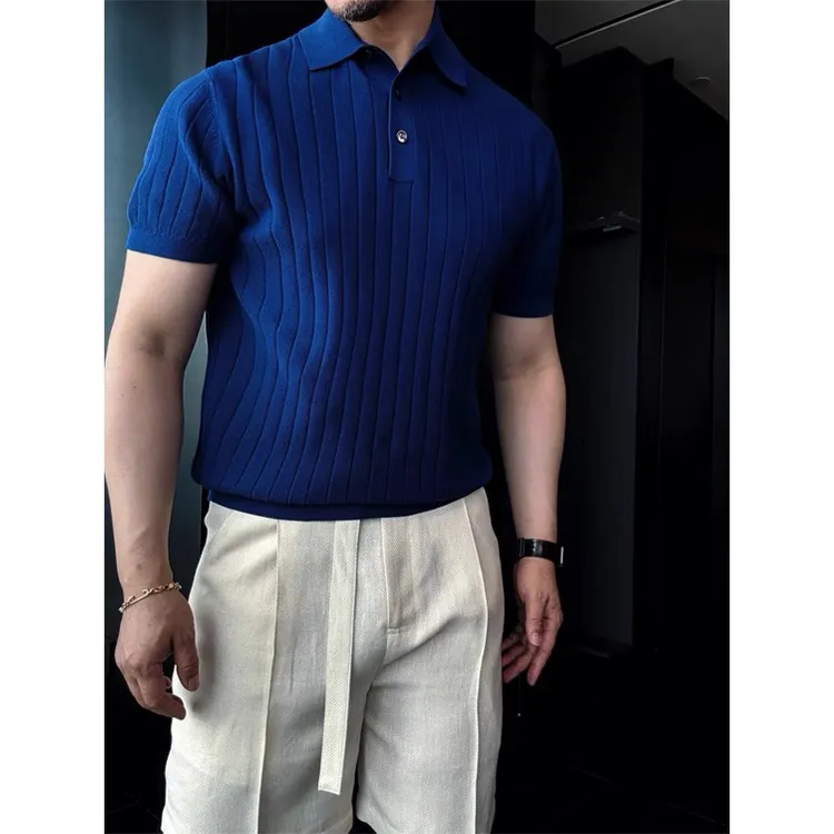 高品质简约针织衫短袖Polo衫男士老钱风复古时尚百搭休闲半袖上衣