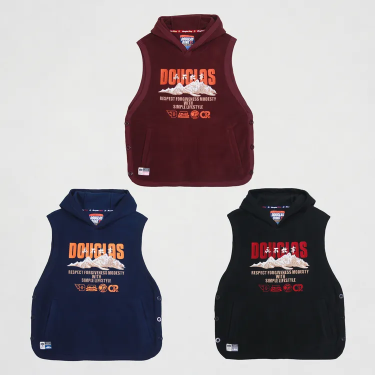 【道格拉斯】黑红蓝色连帽套头马甲背心双层摇粒绒休闲男士 DD353