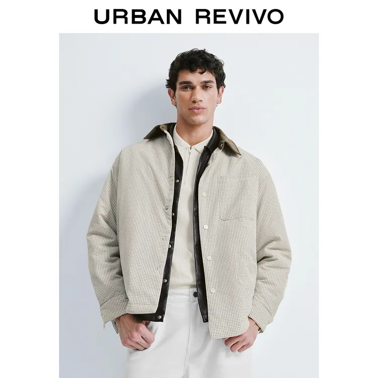 UR2025秋季新款男装时尚复古撞色翻领格纹贴袋棉服UMF150049