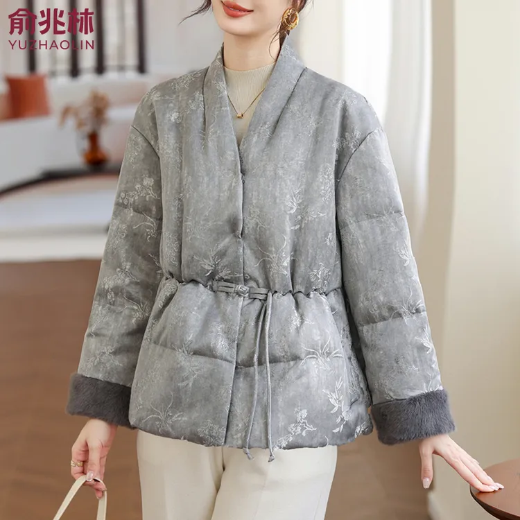 俞兆林妈妈冬装新中式加绒加厚棉衣外套中老年女士秋冬民族风棉袄