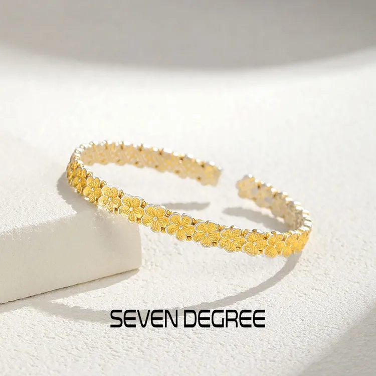 七度 足银手镯 女款中式宫廷风梅花手环大气简约高级感繁花银镯子