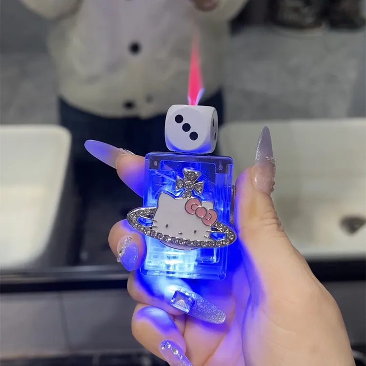 新款手作透明骰子凯蒂猫打火机个性创意可爱送女友礼物高颜值防风