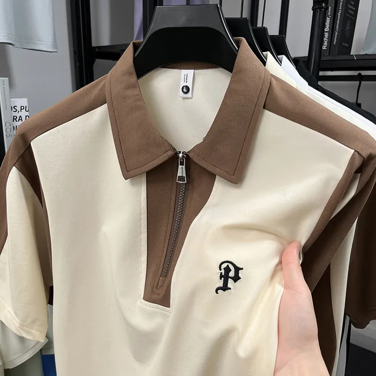 夏季polo衫男款爆款2025新款短袖半拉链拼色时尚刺绣潮流短袖T恤