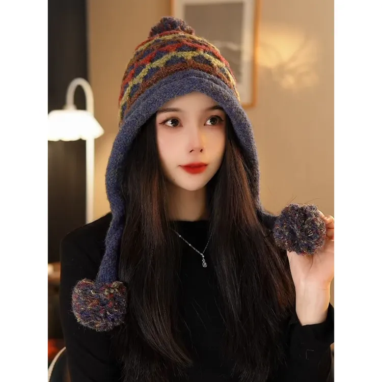 帽子女冬季保暖毛线帽民族风女秋冬流苏冷帽波西米亚风套头针织帽