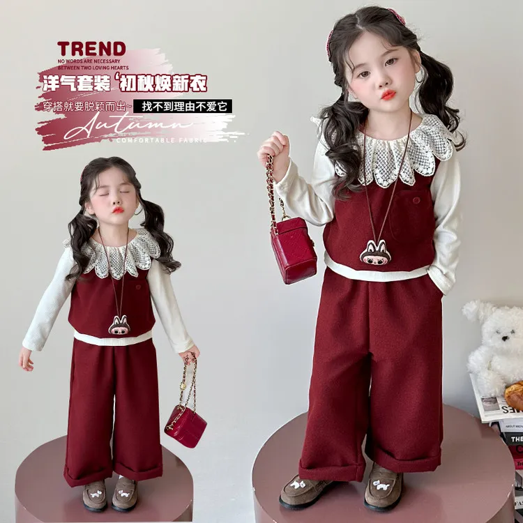 女童秋装套装春秋季2025新款洋气女宝宝春秋款时髦儿童初秋三件套
