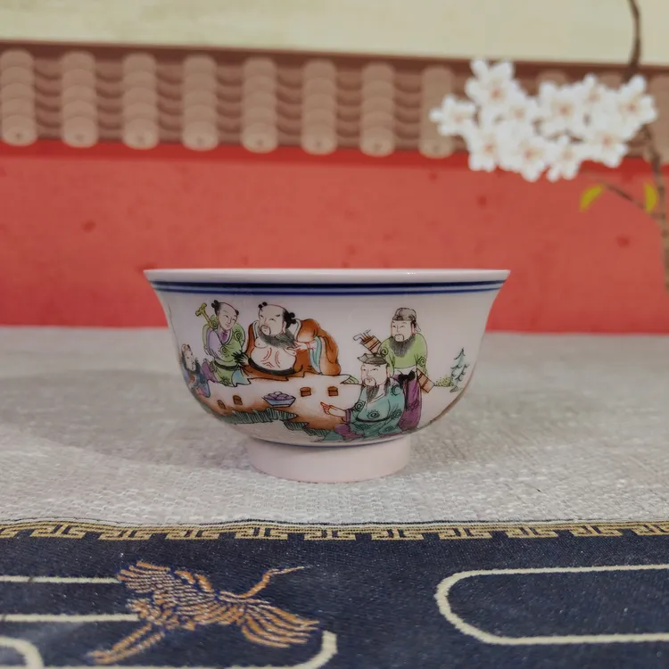 景德镇陶瓷红稀土八仙过海家用饭碗4.5英寸陶瓷碗饭碗赏碗