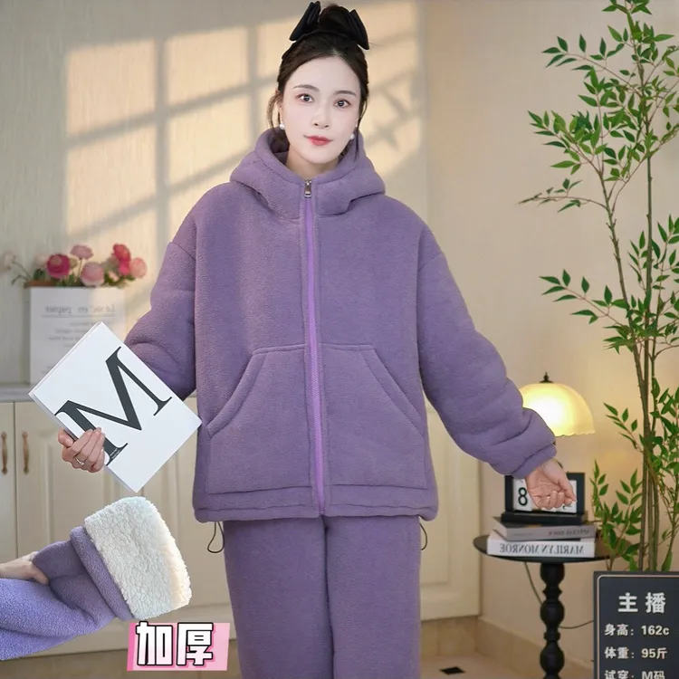 【巨厚巨厚！双层复合绒】冬季家外两穿连帽超厚睡衣家居服套装
