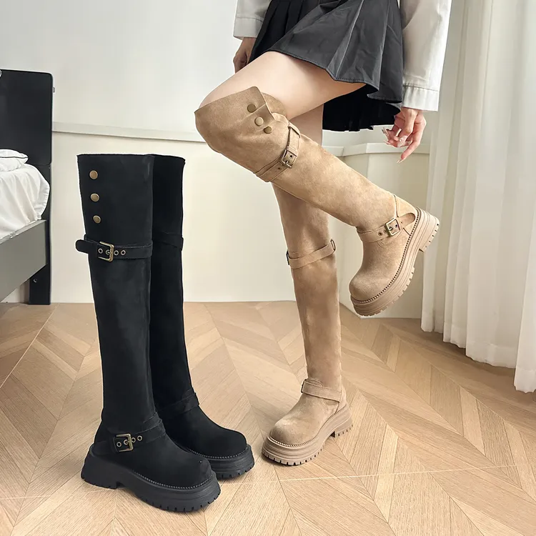 【柴酱专属】胖mm加宽两穿2025新款显瘦长靴高筒骑士靴过膝靴厚底增高长筒靴女