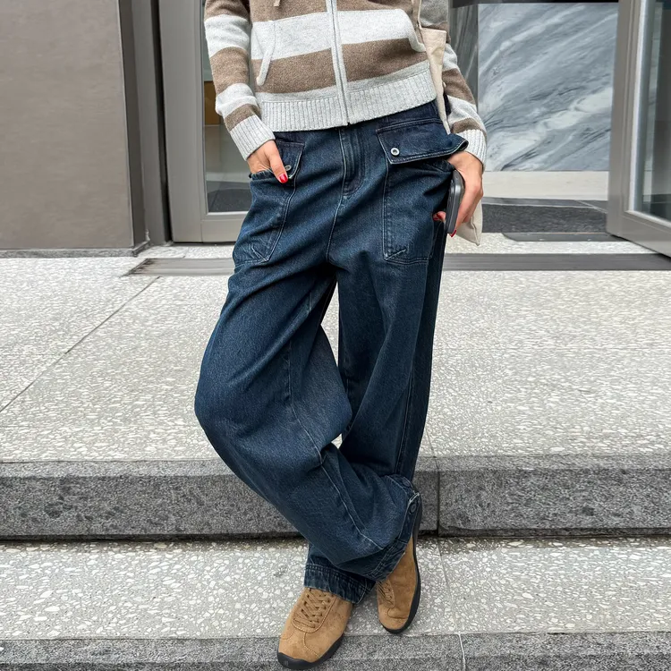 ROMI STUDIO“丹宁牛仔”高密度进口棉质工装褶皱牛仔裤 RWCAXU6126