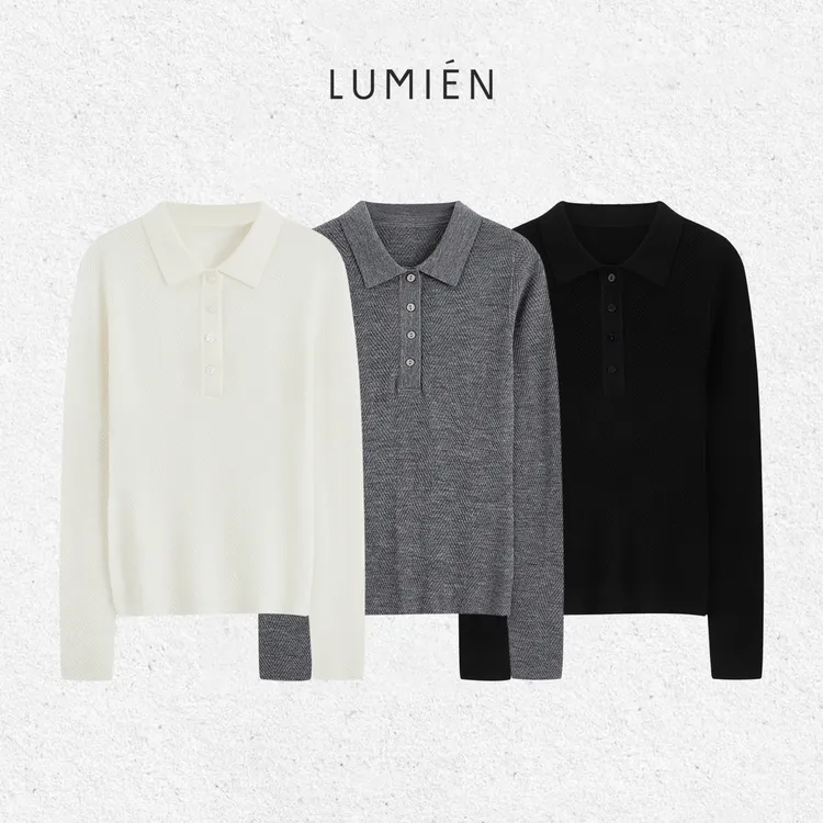 【LUMIEN 新品】100超细美丽诺羊毛polo领针织衫LX5JSS217