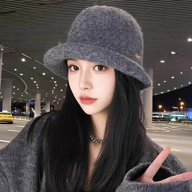 秋冬季新款渔夫帽女大头围显脸小水桶帽优雅法式百搭时尚纯色帽子