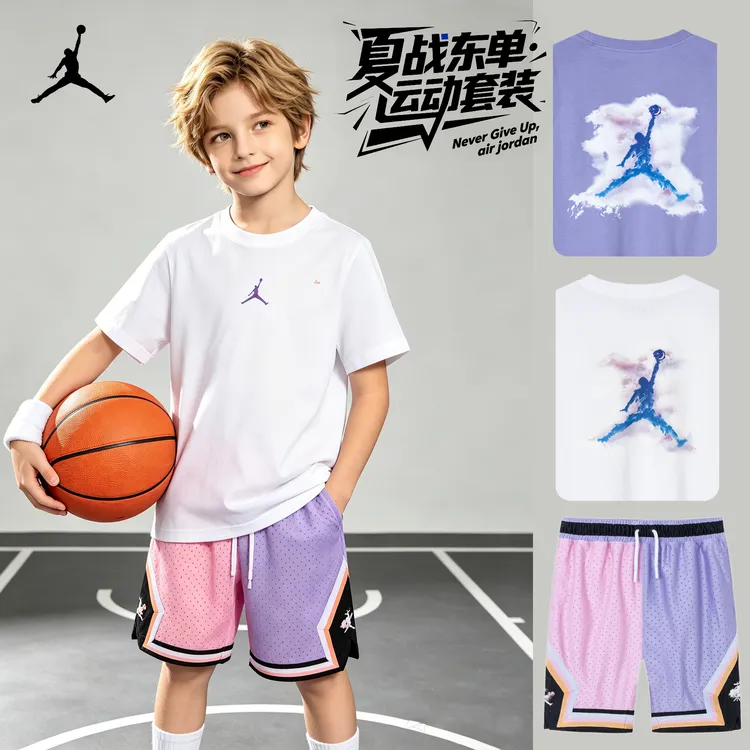 【官方旗舰】AIRJORDAN耐克儿童装夏季新款短袖T恤短裤套装C582C584商品图