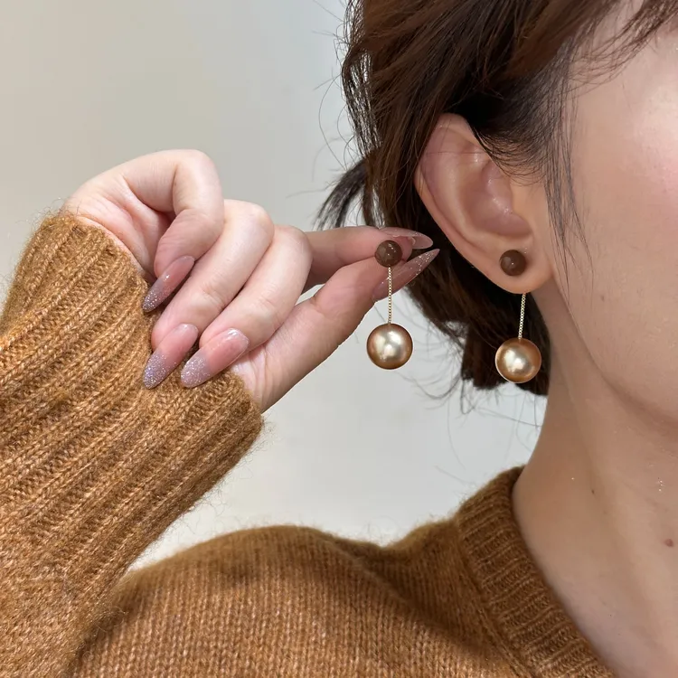 铜合金耳饰 高级感秋冬美拉德色系耳环时尚百搭珠珠耳环