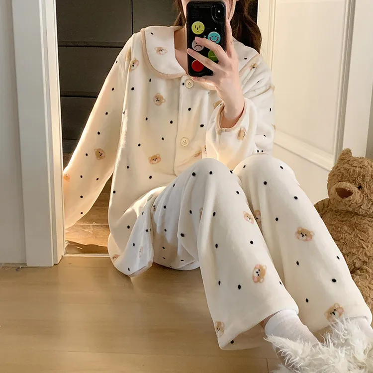 秋冬季法兰绒月子服产后保暖哺乳衣珊瑚绒孕妇睡衣女怀孕期家居服