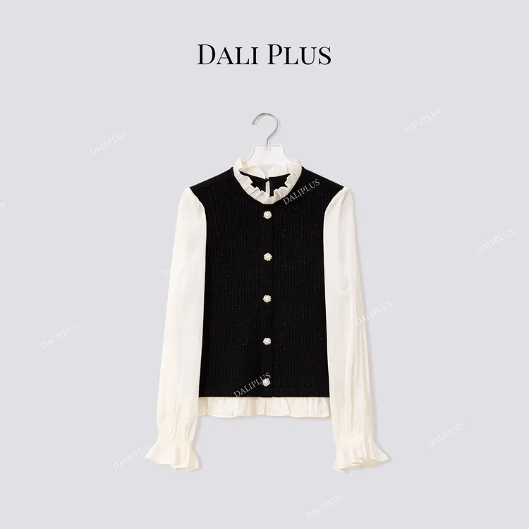 DALI PLUS“针织拼接花边衬衫” 气质时髦通勤衬衫-D5MM3214