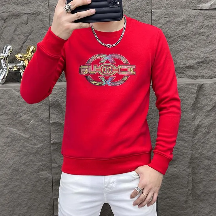 秋冬季2025新款潮牌圆领卫衣男士欧货高端潮流印花修身长袖打底衫