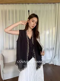 十三行CZ-秋季福秒复古民族风编织拼接假两件马甲#37120