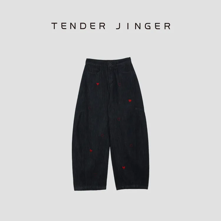 Tender Jinger手工刺绣小桃心牛仔裤长裤T53SZS30900