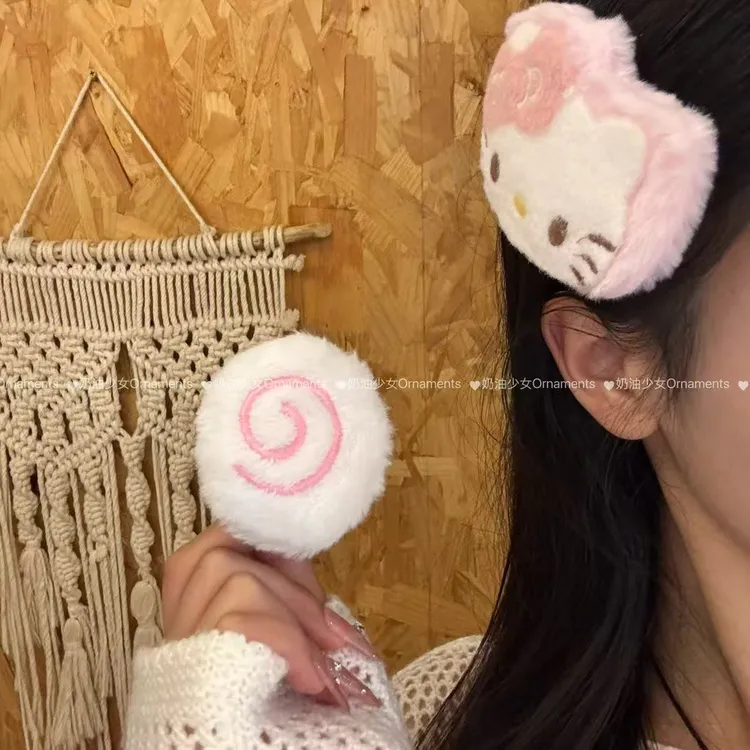 秋冬毛绒KT猫发夹可爱甜美少女心侧边刘海碎发鸭嘴夹子头饰发卡