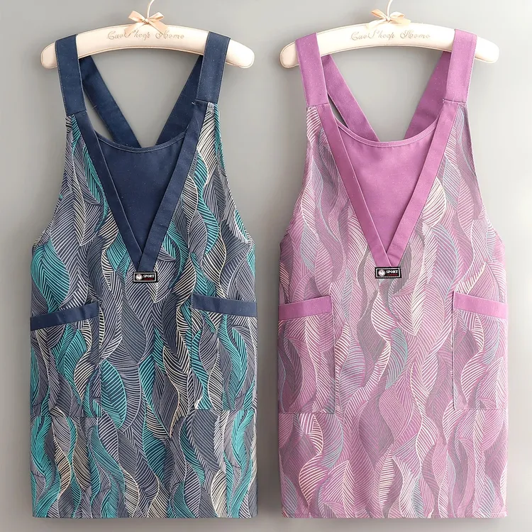 洋气女生家用帆布做饭上班无袖透气耐磨防污围裙围腰餐饮饭店工作