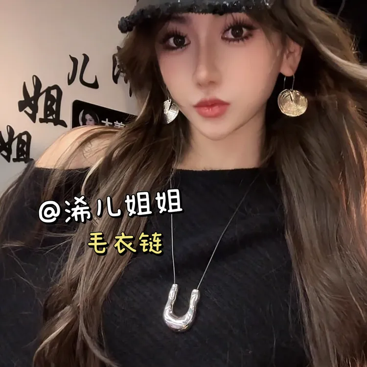 铜合金皮质项链 【浠儿家】时尚金属风不规则毛衣链秋个性长项链女