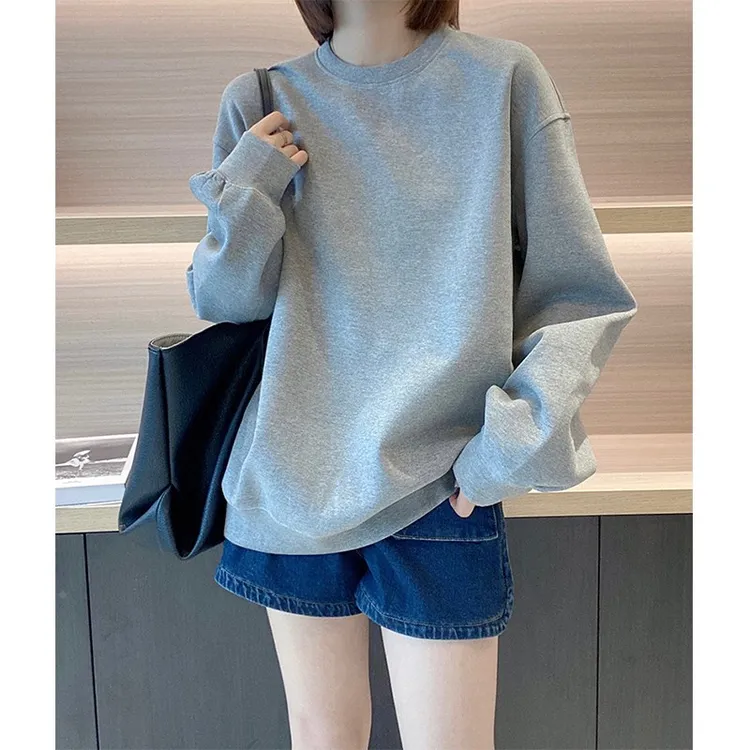 加厚加绒卫衣女新款2025爆款时尚洋气秋冬季宽松大码圆领无帽上衣