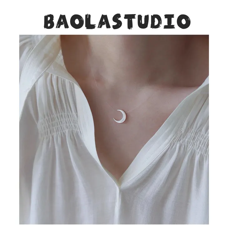 钛钢贝壳项链 月亮项链锁骨链鱼线母贝月牙小众简约百搭时尚