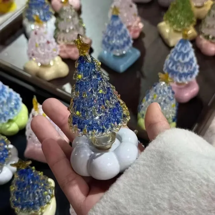 手工琉璃创意玻璃圣诞转转树圣诞树玻璃工艺品圣诞气氛装饰礼品