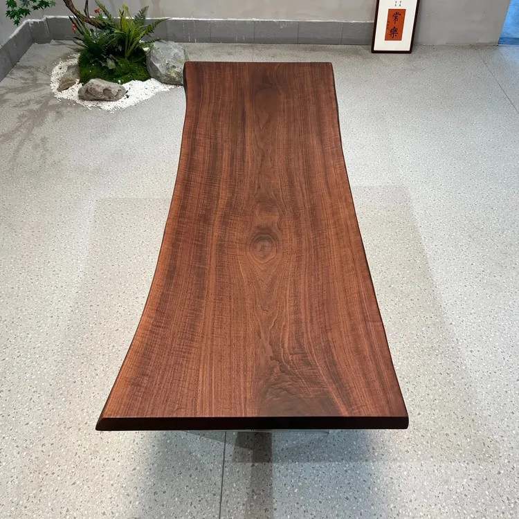 北美黑胡桃大板桌 独板 自然边尺寸：206*79-69-76*5.8cm