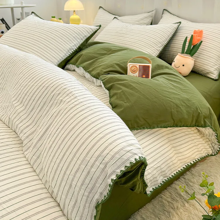 2025新款春季针织提花四件套简约全棉纯棉被套床单三件套床上用品