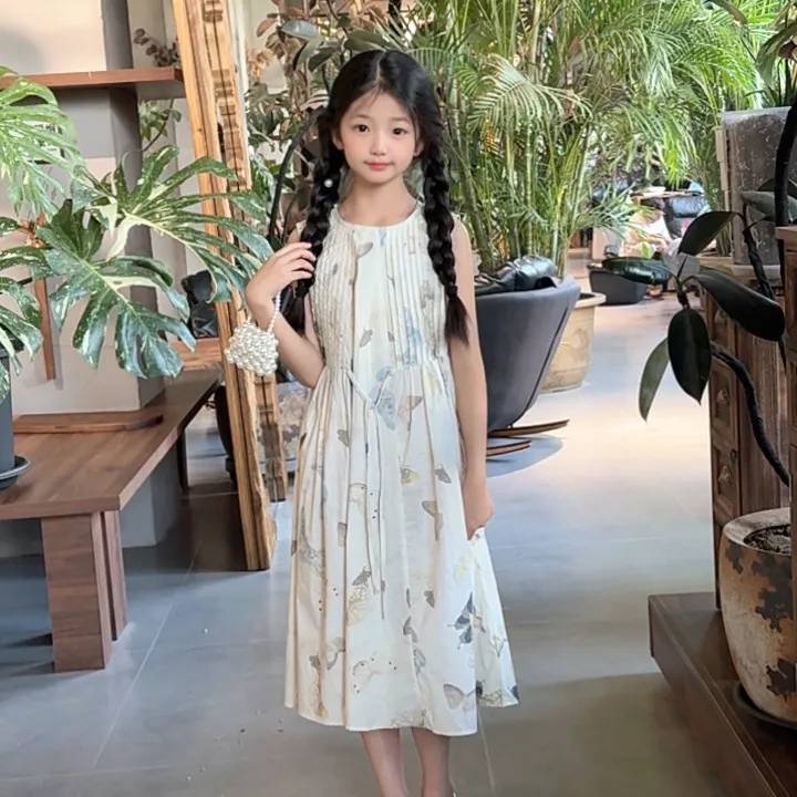 碎花夏季2025女童女休闲风蝴蝶连衣裙子韩版印花儿童连衣裙夏