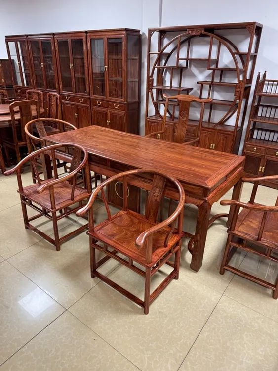 刺猬紫檀豪华马蹄干泡台198@82@78高干泡桌干泡茶台一桌五椅圈椅