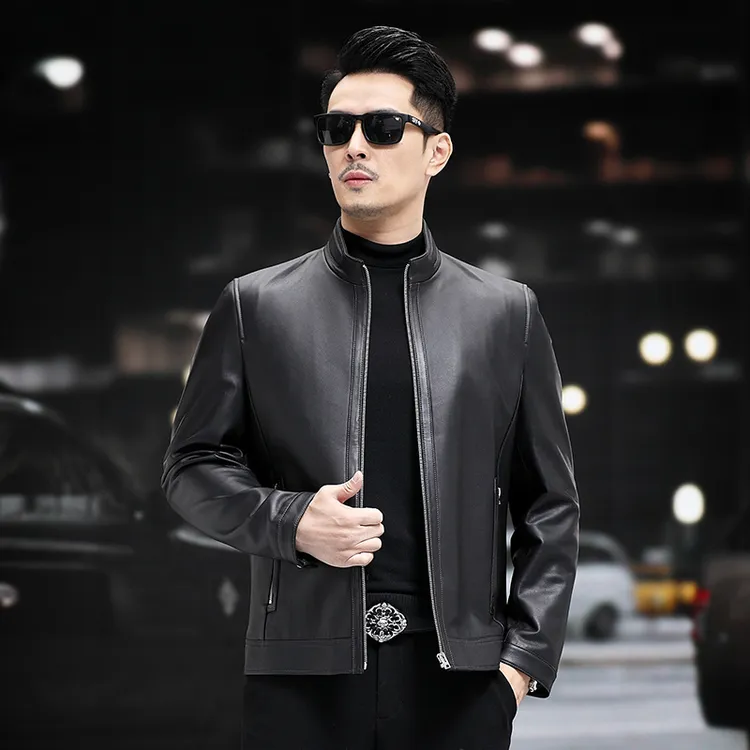 秋冬新款海宁休闲真皮皮衣男绵羊皮夹克立领皮衣商务男装外套P690