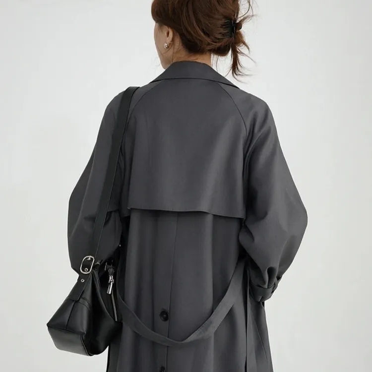 灰色风衣外套秋英伦风休闲气质宽松高级感小个子中长款大衣7030