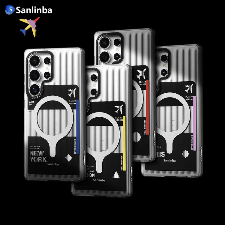 Sanlinba城市登机牌行李箱磁吸手机壳适用三星S25Ultra防摔瓦楞套