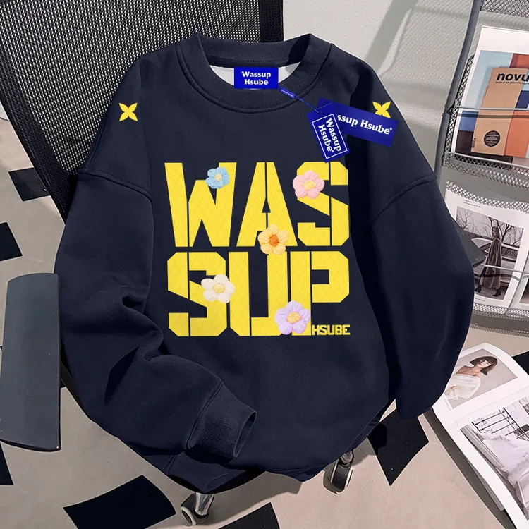 WASSUP HSUBE小众设计感印花圆领卫衣秋冬新款重磅美式国潮牌上衣
