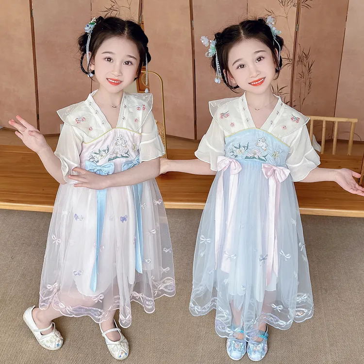 女童高级洋气民族风古装夏季超仙汉服连衣裙宝宝公主襦裙子夏装潮
