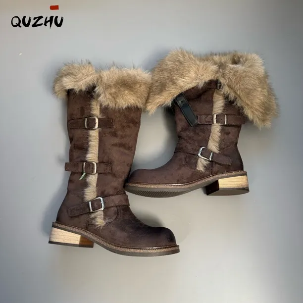 俄式风格加绒保暖长筒雪地靴女款时尚百搭新款