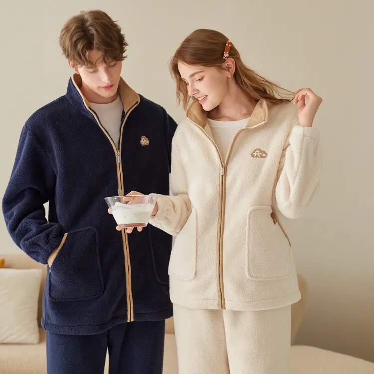 芬腾情侣睡衣秋冬季珊瑚绒抗静电长袖套装时尚休闲加厚家居服冬天