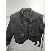 2895#贴布拼接排扣短款西装外套洋气百搭气质显瘦