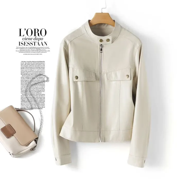 海宁皮夹克外套女短款立领修身时尚机车绵羊皮2025秋冬新款真皮